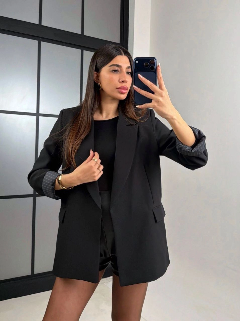 Çizgili%20Astarlı%20Blazer%20Ceket%20-%20Siyah