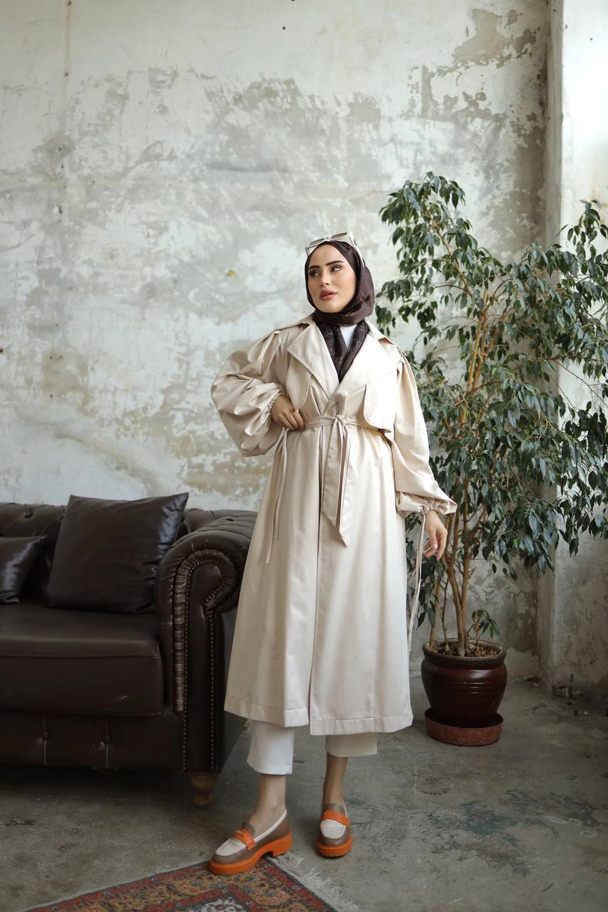 Kuşaklı%20Oversize%20Balon%20Kol%20Trençkot