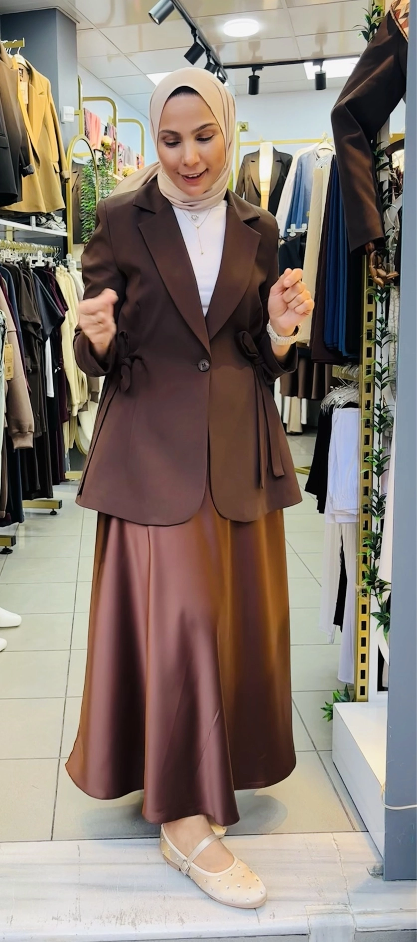 Yandan%20Bağcık%20Detaylı%20Blazer%20Ceket%20Kahve