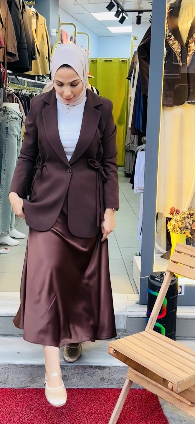 Yandan%20Bağcık%20Detaylı%20Blazer%20Ceket%20Kahve
