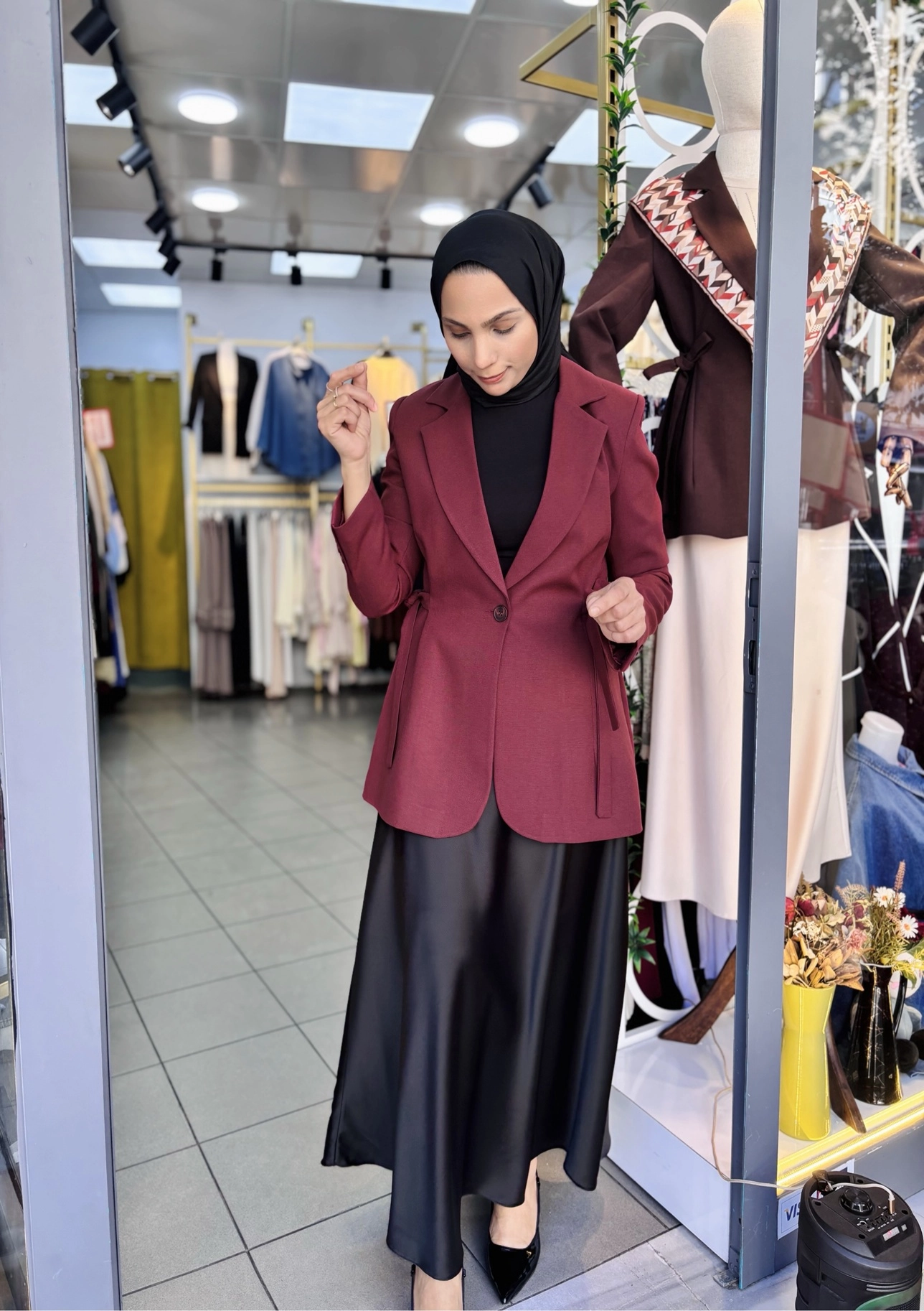Yandan%20Bağcıklı%20Detaylı%20Blazer%20Ceket%20Bordo