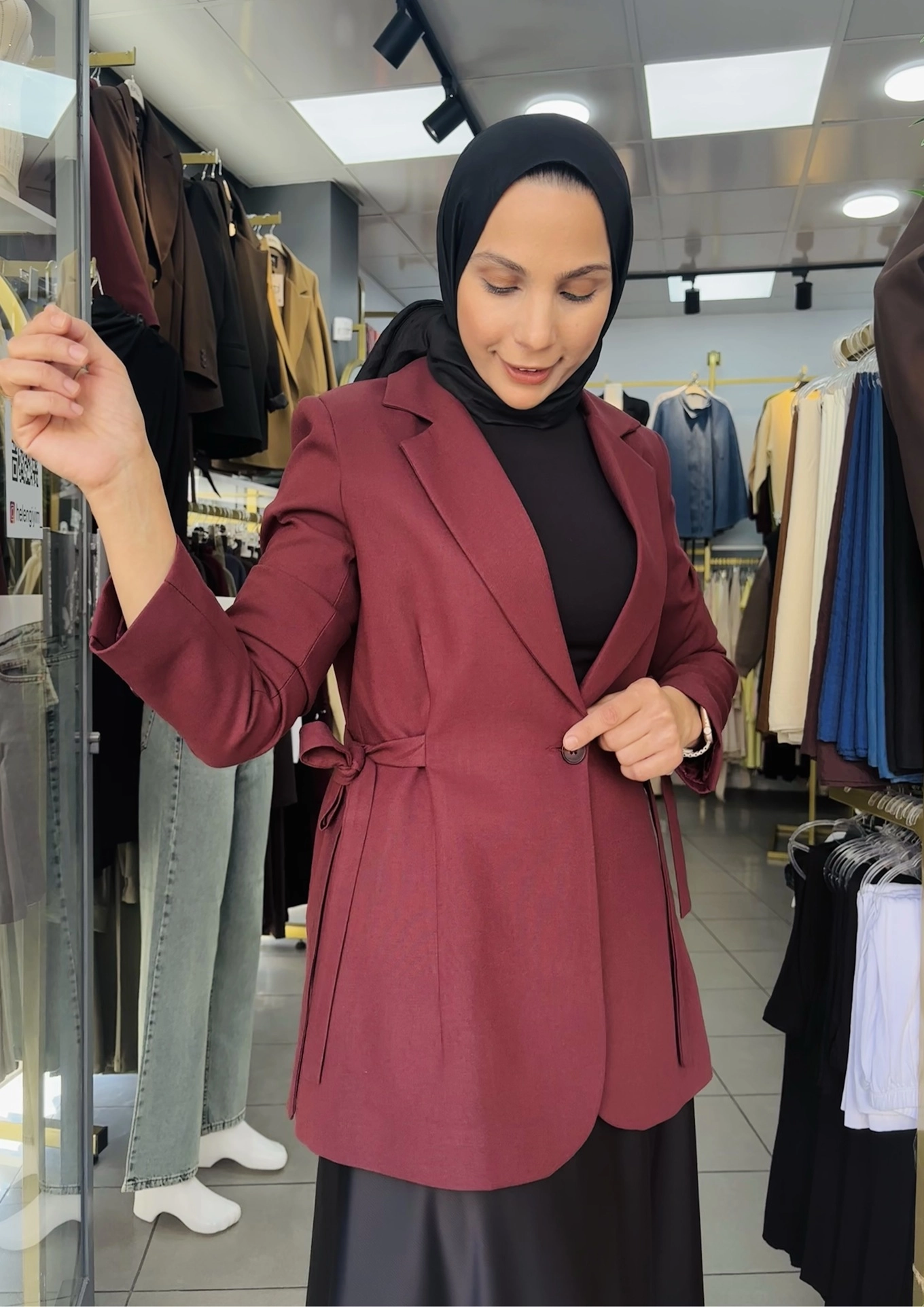 Yandan%20Bağcıklı%20Detaylı%20Blazer%20Ceket%20Bordo