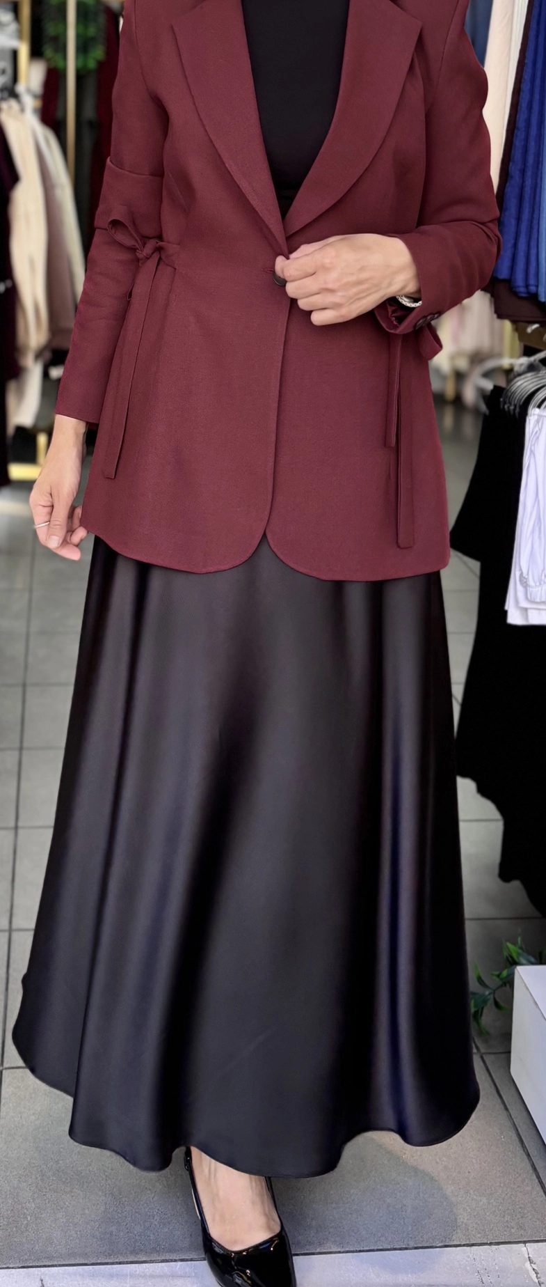 Yandan%20Bağcıklı%20Detaylı%20Blazer%20Ceket%20Bordo