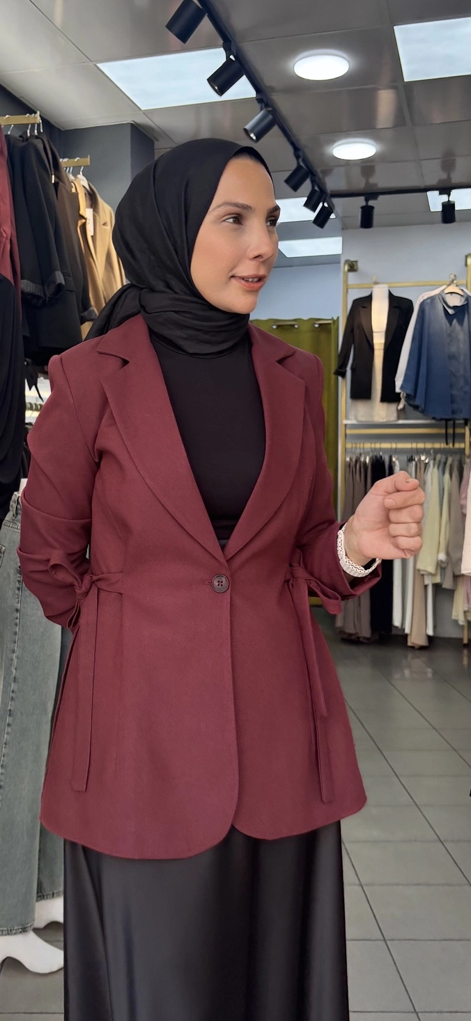 Yandan%20Bağcıklı%20Detaylı%20Blazer%20Ceket%20Bordo