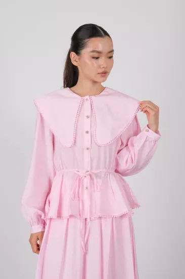 Geniş Harem Yaka Günde Takım Pembe