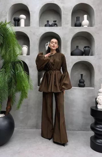 Gipeli Premium Zara Cupra Şal yaka Bağlamalı İkili Takım